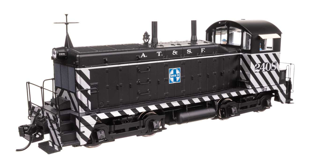 EMD NW2 - LokSound 5 Sound and DCC -- Atchison, Topeka & Santa Fe #2408 (A. T. & S. F.; black, white; Zebra Stripes)-1