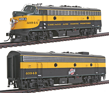 PROTO 2000 Diesel EMD F7A-B Set Powered - Standard DC -- Chicago & North Western(TM) #4094A & #4094B (yellow, green)