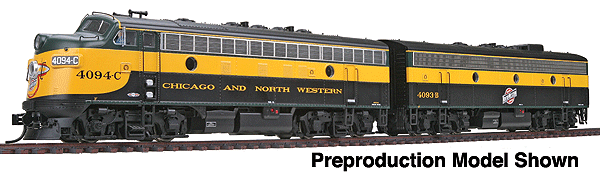 PROTO 2000 Diesel EMD F7A-B Set Powered - Standard DC -- Chicago & North Western(TM) #4094C & #4093B (yellow, green)