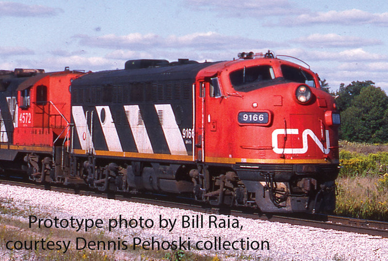 EMD F7A - Standard DC -- Canadian National #9169 (red-orange, black, white)