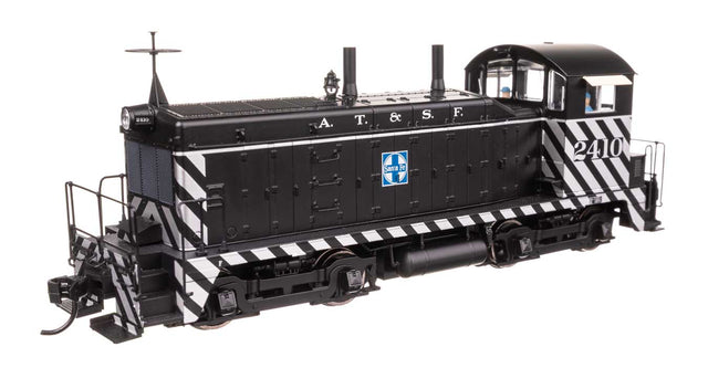 EMD NW2 - Standard DC -- Atchison, Topeka & Santa Fe #2410 (A. T. & S. F.; Zebra Scheme, black, white)-1
