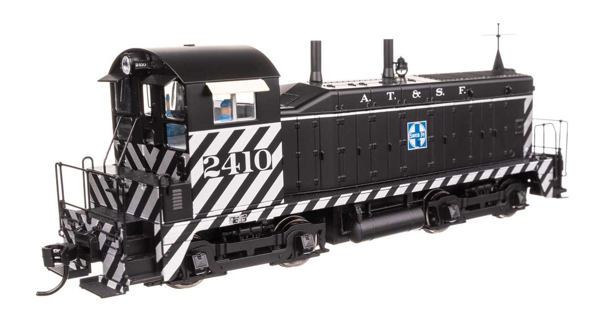 EMD NW2 - Standard DC -- Atchison, Topeka & Santa Fe #2410 (A. T. & S. F.; Zebra Scheme, black, white)-2