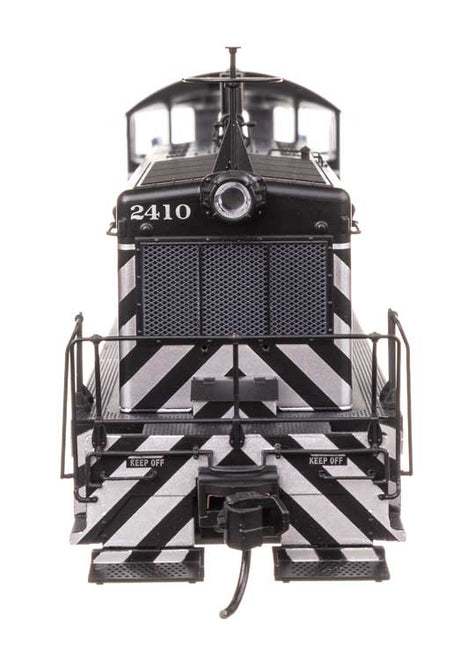 EMD NW2 - Standard DC -- Atchison, Topeka & Santa Fe #2410 (A. T. & S. F.; Zebra Scheme, black, white)-4