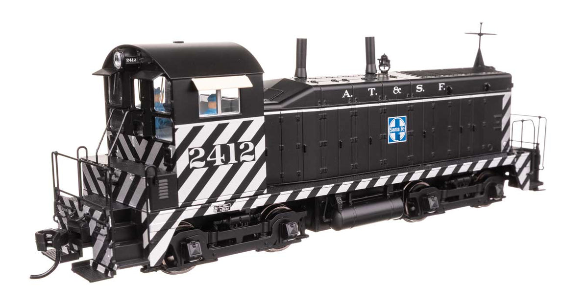 EMD NW2 - Standard DC -- Atchison, Topeka & Santa Fe #2412 (A. T. & S. F.; Zebra Scheme, black, white)-2