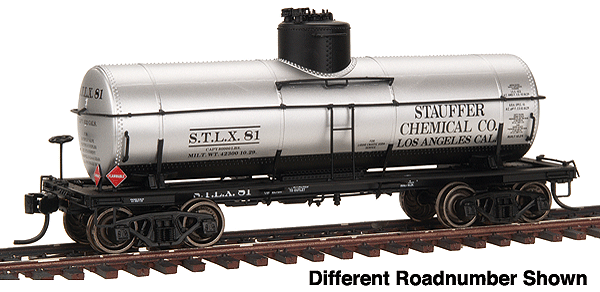 PROTO 2000 Type 21 8,000-Gallon Tank Car w/K Brakes Time-Saver(R) Kit -- Stauffer Chemical Co. STLX 82 (Aluminum tank, black frame, black lettering)