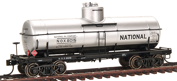 PROTO 2000 Type 21 8,000-Gallon Tank Car w/K Brakes Ready to Run -- National Oil Co. NOX 8015 (Aluminum tank, black frame, black lettering)