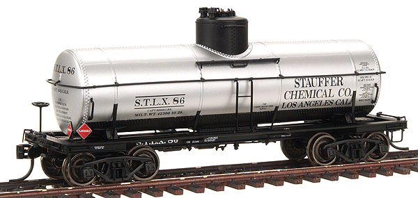 PROTO 2000 Type 21 8,000-Gallon Tank Car w/K Brakes Ready to Run -- Stauffer Chemical Co. STLX 86 (Aluminum tank, black frame, black lettering)