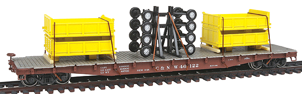PROTO 2000 AAR 53 Ft 6 In Flatcar w/Load - Ready to Run -- Chicago & North Western(TM) #46122 w/Wagon Boxes & Frames
