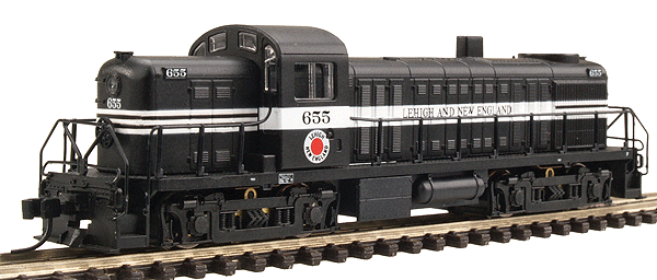 PROTO N Diesel Alco RS-2 Powered -- Lehigh & New England #655 (black, white stripe)