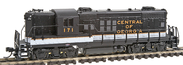 PROTO N Diesel EMD GP18 Powered -- Central of Georgia #171 (black, aluminum Southern "Tuxedo" scheme)