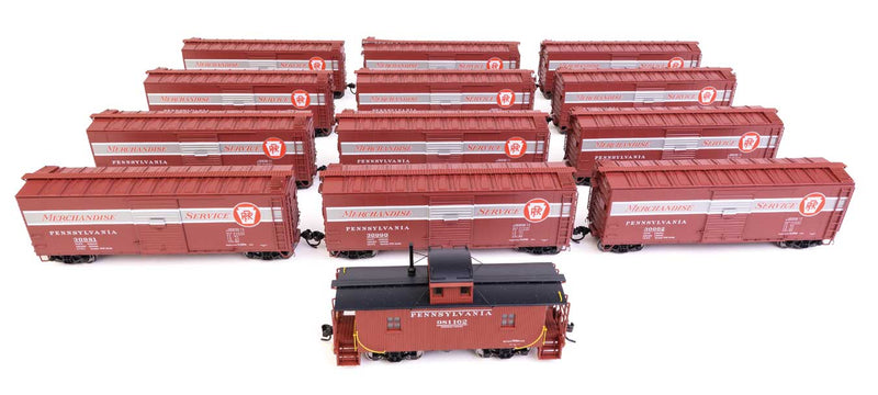 Pennsylvania Railroad Merchandise Service Freight Train -- Pennsylvania Railroad (Set #3; 12 40' Rebuilt x29B Boxcars, N6B Caboose)-1