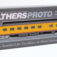 85' Milwaukee Road 48-Seat Diner - Ready to Run -- Twin Cities Hiawatha - Milwaukee Road (yellow, gray, red; Decals)
