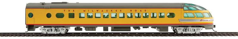 85' Milwaukee Road Skytop Lounge Rapids Series - Ready to Run -- Twin Cities Hiawatha - Milwaukee Road (yellow, gray, red; Decals)-1