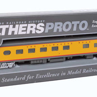 85' Milwaukee Road 48-Seat Diner - Ready to Run -- Twin Cities Hiawatha - Milwaukee Road #123 (yellow, gray, red)
