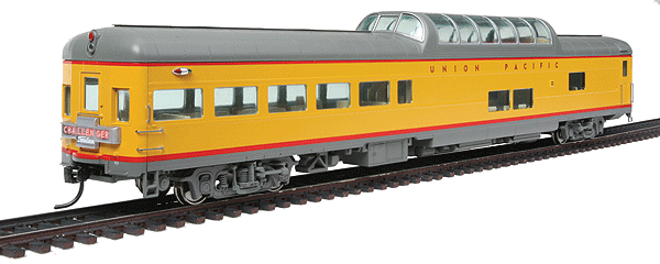 85' ACF Observation Dome Lounge Lighted - Ready to Run -- Union Pacific(R) (Armour Yellow, gray; Challenger Tail Sign)-1
