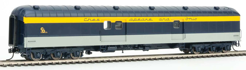 70' ACF Heavyweight Arched-Roof Baggage - Ready to Run -- Chesapeake & Ohio "George Washington" (blue, gray, yellow)-1
