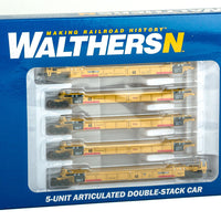 Thrall 5-Unit Articulated 48' Well Car - Ready to Run -- Trailer-Train DTTX #72890 (yellow, black; Maroon 2010s Logo)