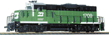 EMD GP9M - Standard DC -- Burlington Northern #1709 (green, white)-1