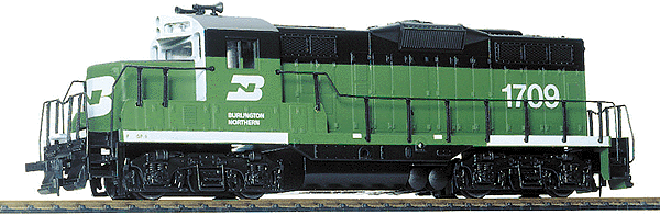 EMD GP9M - Standard DC -- Burlington Northern #1709 (green, white)-1