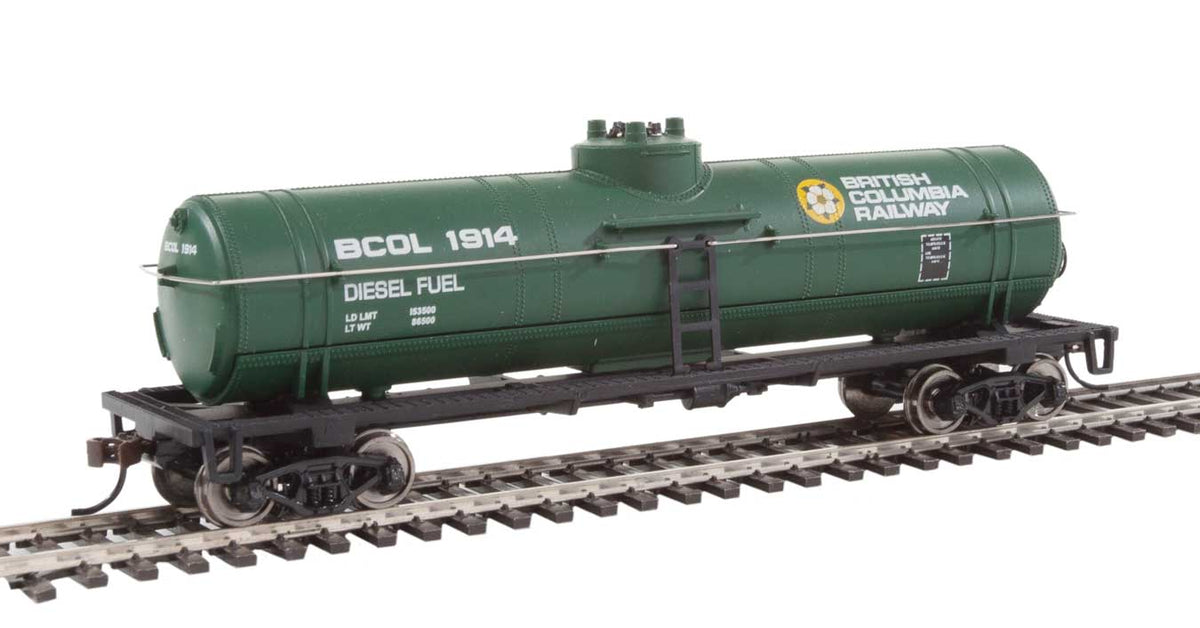 Tank Car - Ready To Run -- British Columbia Railway (green, yellow, white; Dogwood Logo)-2