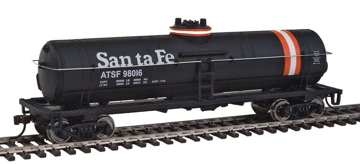 Tank Car - Ready to Run -- Atchison, Topeka & Santa Fe #98016 (black, Orange & White Stripes)-2