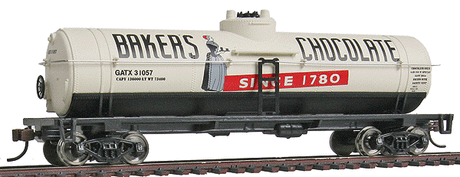40' Tank Car - Ready to Run -- Baker's Chocolate GATX #31057 (white, black, red)-1