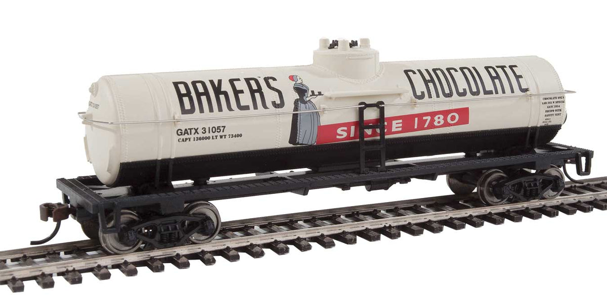 40' Tank Car - Ready to Run -- Baker's Chocolate GATX #31057 (white, black, red)-2