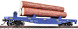 Log Dump Car with 3 Logs - Ready to Run -- Alaska Railroad #17102 (blue, yellow Conspicuity Marks)-1