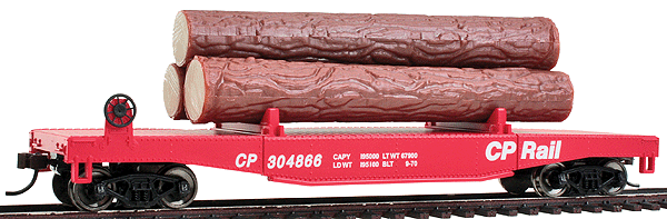Log Dump Car with 3 Logs - Ready to Run -- CP Rail #304866 (red)