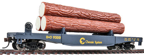Log Dump Car with 3 Logs - Ready to Run -- Chessie-Baltimore & Ohio 9300 (blue, yellow)