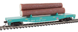 Log Dump Car with 3 Logs - Ready to Run -- Union Pacific 14972 (MOW Scheme; green, yellow Conspicuity Marks)-2