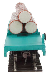Log Dump Car with 3 Logs - Ready to Run -- Union Pacific 14972 (MOW Scheme; green, yellow Conspicuity Marks)-3
