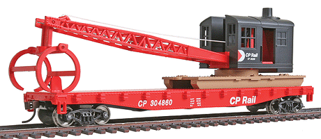 Flatcar with Logging Crane - Ready to Run -- Canadian Pacific (red, black; Multimark Logo)-1