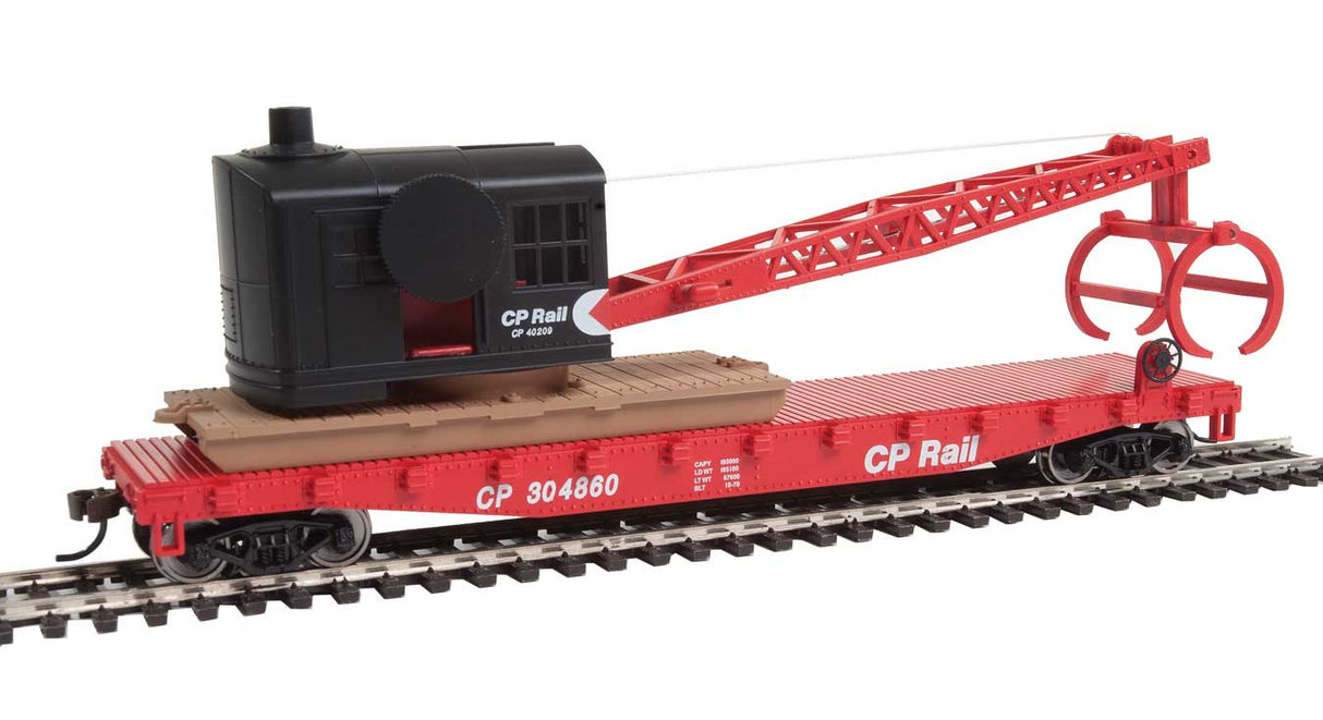Flatcar with Logging Crane - Ready to Run -- Canadian Pacific (red, black; Multimark Logo)-2