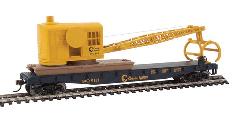 Flatcar with Logging Crane - Ready to Run -- Chessie System B&O (blue, yellow)-2