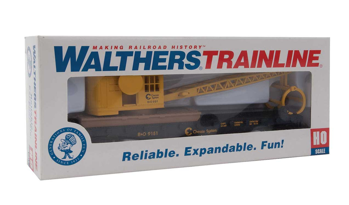 Flatcar with Logging Crane - Ready to Run -- Chessie System B&O (blue, yellow)-5