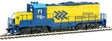 EMD GP9M - Standard DC -- Ontario Northland #1600 (yellow, blue; Chevrons Logo)-1