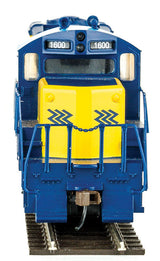 EMD GP9M - Standard DC -- Ontario Northland #1600 (yellow, blue; Chevrons Logo)-3