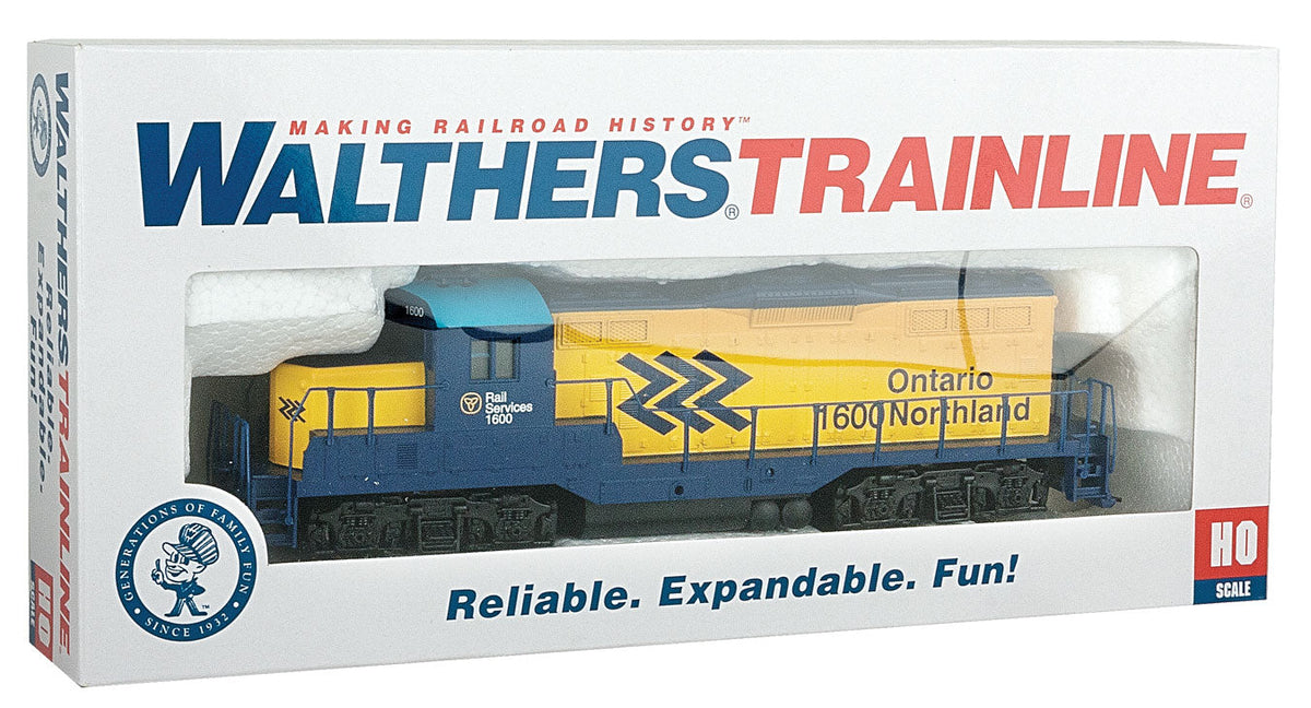 EMD GP9M - Standard DC -- Ontario Northland #1600 (yellow, blue; Chevrons Logo)-5