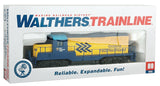 EMD GP9M - Standard DC -- Ontario Northland #1600 (yellow, blue; Chevrons Logo)-5
