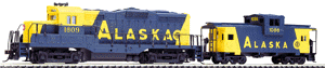 Locomotive & Caboose Pack (Both Ready to Run) -- Alaska Railroad (blue, yellow) Loco w/Type B Trucks #1802; Caboose #1086