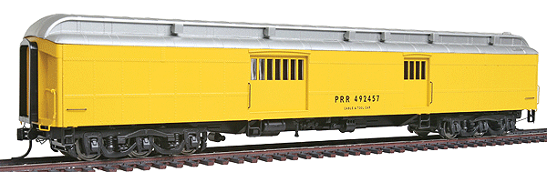70' ACF Heavyweight Maintenance-of-Way Baggage-Express - Ready to Run -- Pennsylvania Railroad #492457 (MOW Scheme, yellow, silver)