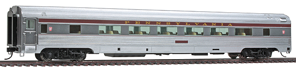 85' Budd 46-Seat Streamlined Coach - Ready to Run -- Pennsylvania Railroad (Plated Metal Finish, Tuscan Letterboard, Small Keysto