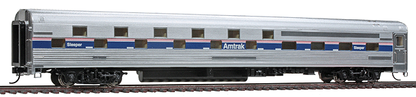 85' Budd Slumbercoach 24-8 Sleeper - Ready to Run - Plated Metal Finish -- Amtrak(R) (Phase IV; blue, red, White Window Band)
