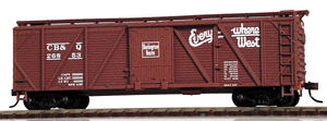40' Single Sheathed Boxcar w/Dreadnaught Ends & Grain Doors Assembled 2-Pack -- Chicago, Burlington & Quincy - Limited-Run