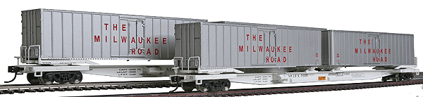 Gold Line(TM) Mark III Flexi-Van Flat 2-Pack w/Trailers - Ready to Run -- NIFX #7035 & #7041 w/Milwaukee Road Side Door Trailers (white, Trailers w/Na