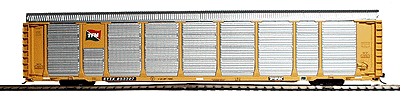 Thrall 89' Tri-Level Enclosed Auto Carrier Ready to Run 2-Packs -- Grupo Transportacion Ferroviaria Mexicana - TFM (yellow)- Limited-Run