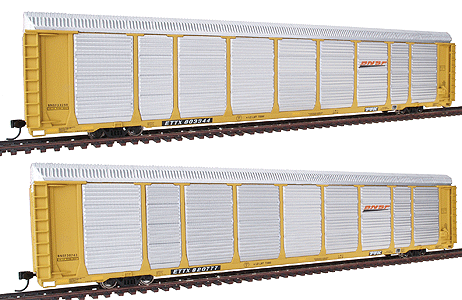 Gold Line(R) 89' Tri-Level Enclosed Auto Carrier Limited-Run 2-Pack Assembled -- Burlington Northern Santa Fe 2005 Wedge Logo
