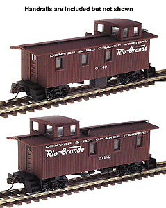30' Wood, 3-Window Caboose w/Offset Cupola (Ready to Run) Limited-Run 2-Pack -- Denver & Rio Grande Western