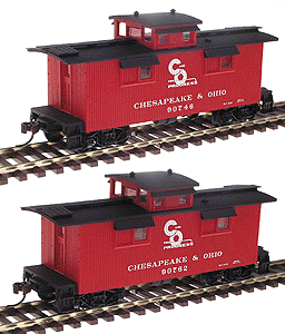 25' Wood, 2-Window Caboose w/Center Cupola (Ready to Run) Limited-Run 2-Pack -- Chesapeake & Ohio (red w/"For Progress" herald)